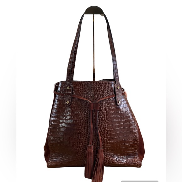 (MT110) GUC J. McLaughlin Croc embossed & Suede HandBag/Tote - Picture 1 of 13